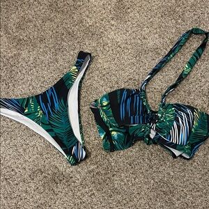 Tropical Leaf Print Bikini Set